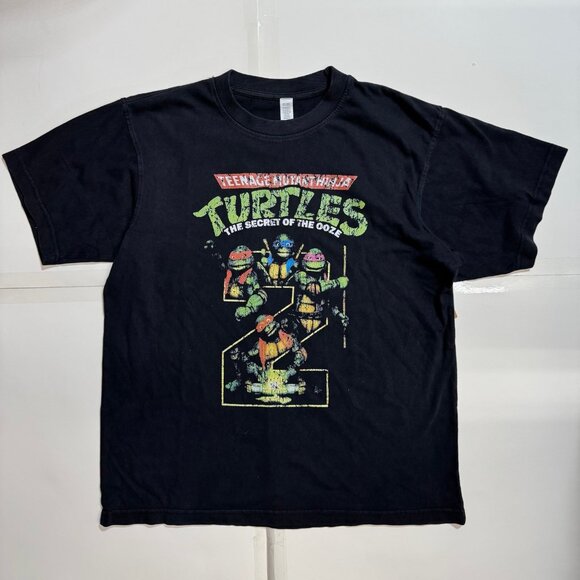 Teenage Mutant Ninja Turtles 2 The Movie TMNT Black Vintage Style T-Shirt Sz Med - Picture 1 of 2